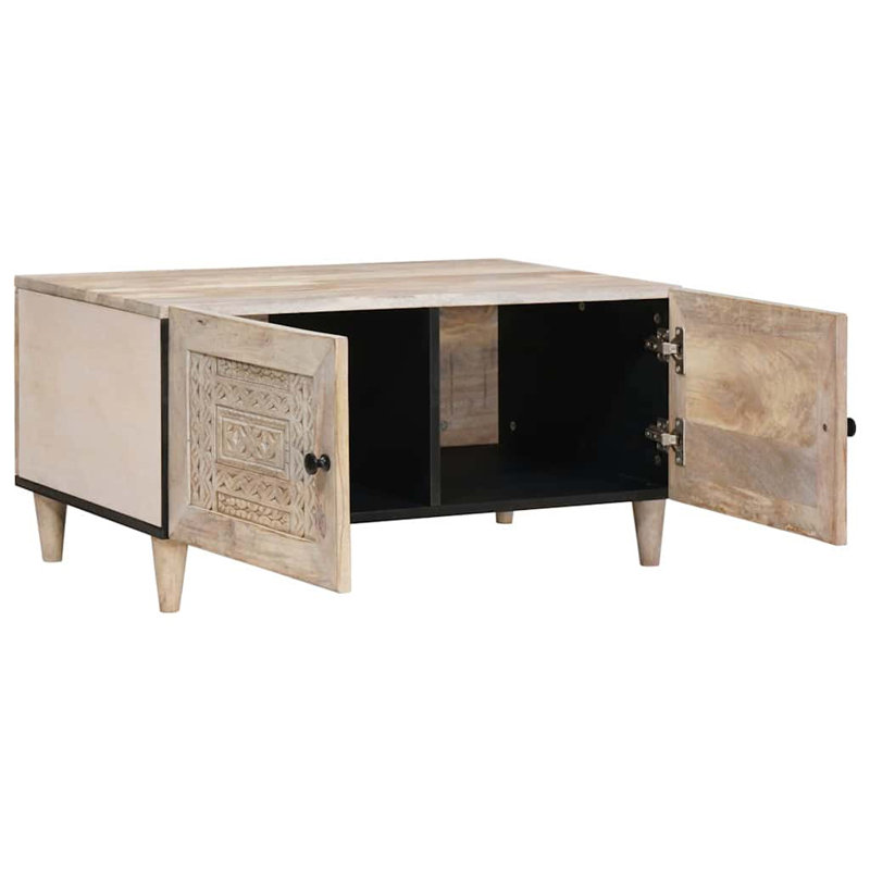 Solid Wood Coffee Table with Storage, Beige