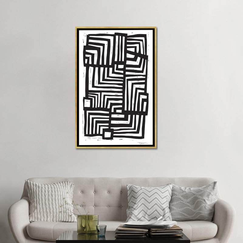 Déplacement de lignes - Impression d'art graphique, 48" H x 32" W x 1.5" D, Pas de tapis, Toile encadrée d'or