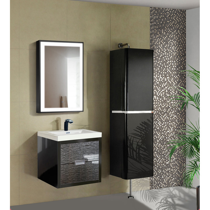 Ednaoverdorf Flat Wall Mirror, Black, 36" x 24"