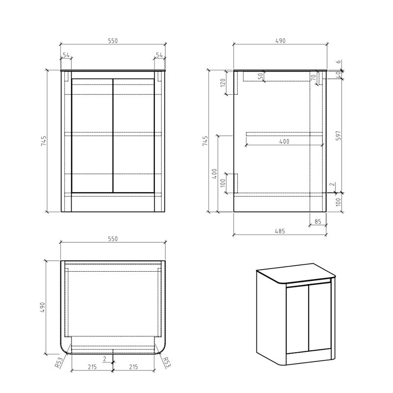 Dalessio 550mm Free-Standing Single Vanity, White, Light Grey