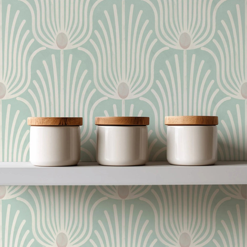 Carlyle Feather - Wallpaper, Sunbleached Teal, Peel & Stick