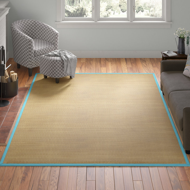 Tapis naturel / turquoise en bambou Chester, Rectangle 6 pi x 9 pi
