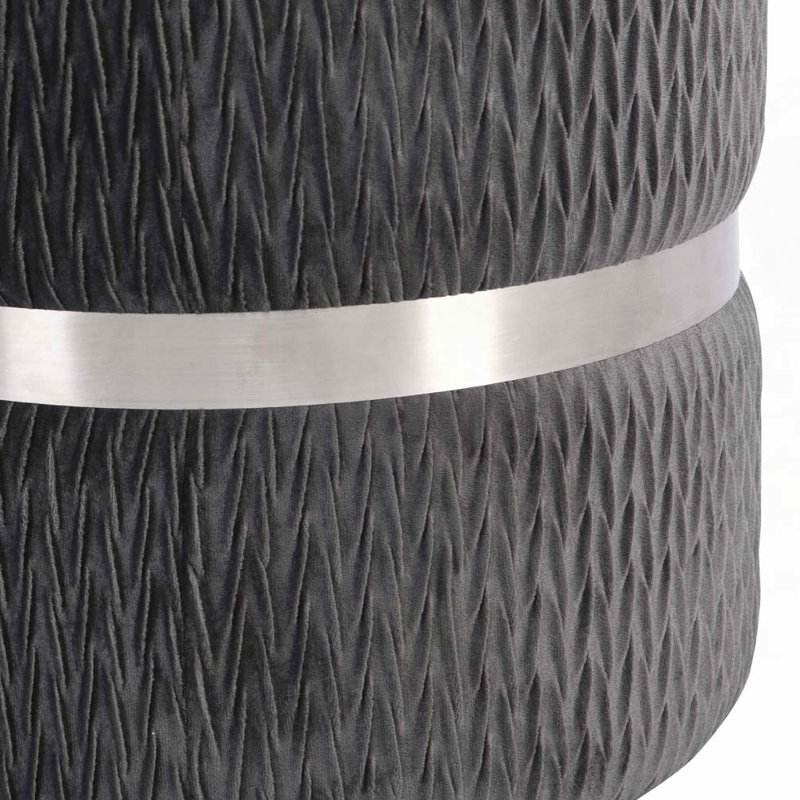 Velvet Round Ottoman with Storage, Grey/Silver