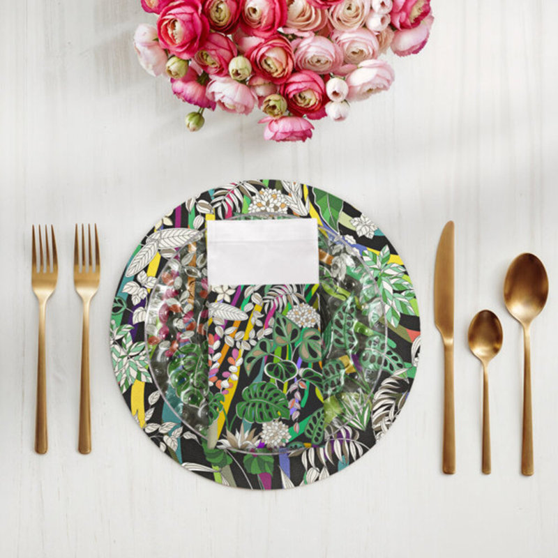Serviettes de table en satin de coton Sabi Jungle, Noir