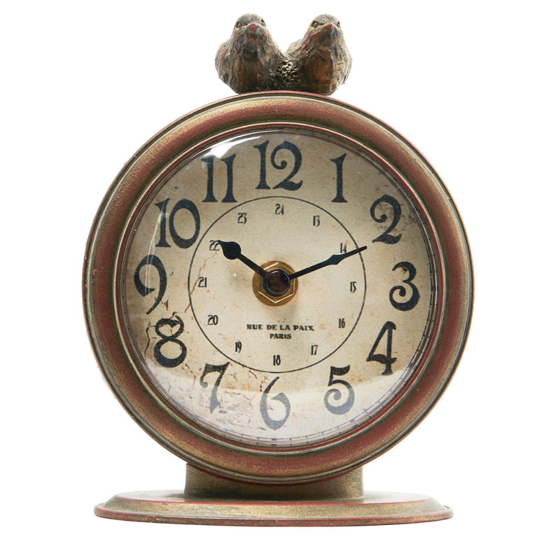 Balf Decorative Pewter Mantel Clock with Bird, Brown