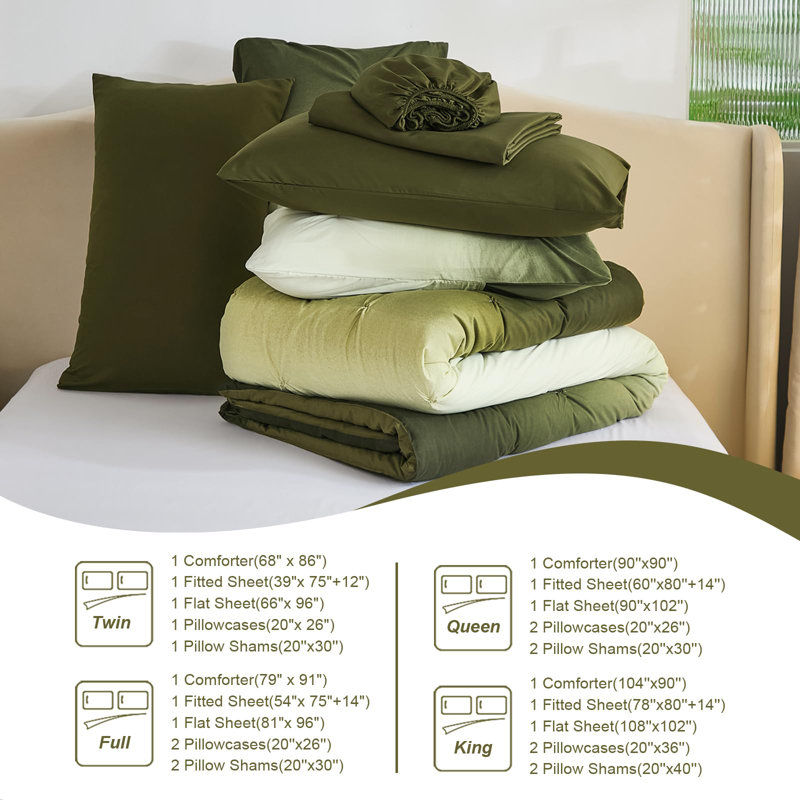 Ensemble de literie Preuck Ombre, Édredon grand, Vert, 7