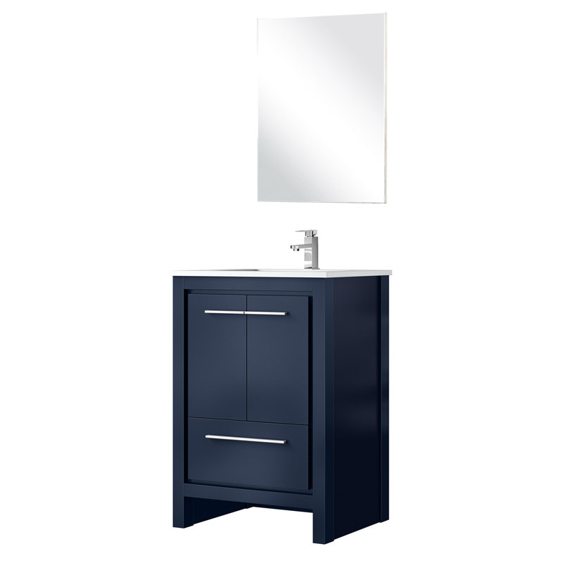 24 In. W X 20 D Navy Blue Bath Vanity With White Quartz Surface, Faucet, 18 Mirror - And Scratch & Stain For A Fascinating Experience Relaxing