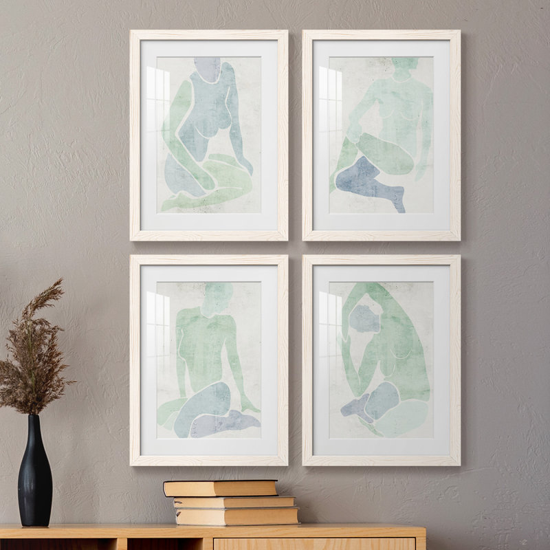 Stretching I - ensemble de 4 reproductions de cadres photo, H 20 po x l 68 po x P 1,5 po, Blanc