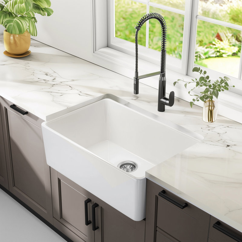 24 Inch White Fireclay Farmhouse Sink-24X 16 White Farm Sink For Small Kitchen And Laundry