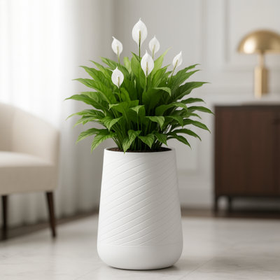 Modern Tall White Indoor Self Watering Decorative Planter, 19 In Contemporary Flower Pot Home, Office Decoration, Gift