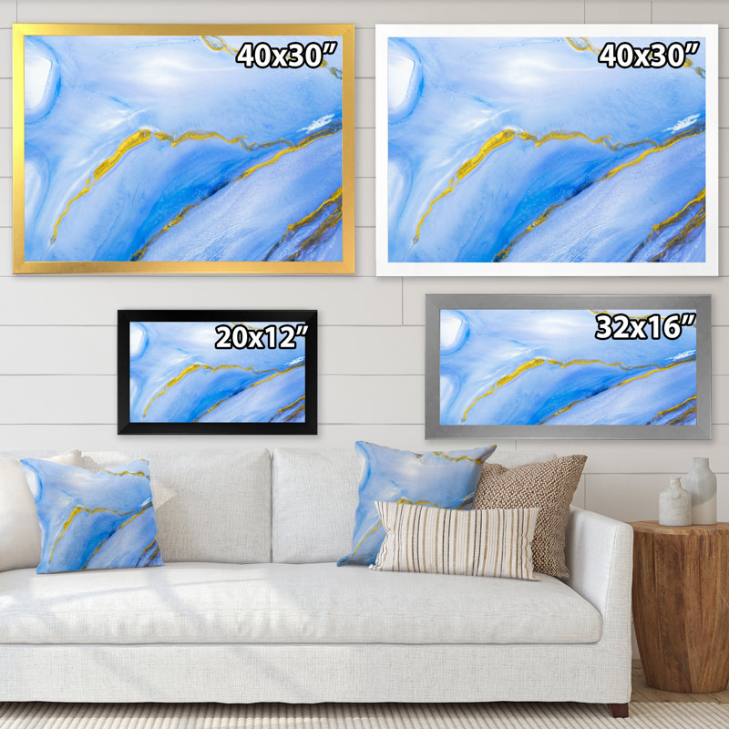 «Blue with Gold Marble», reproduction d'art sur toile, Toile avec cadre de coin noir fermé, H 30 po x l 40 po