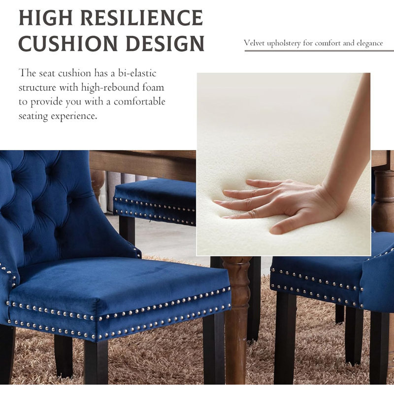Delafield Lux Kitchen Dining Chairs, Blue, Set Of 4, Wood