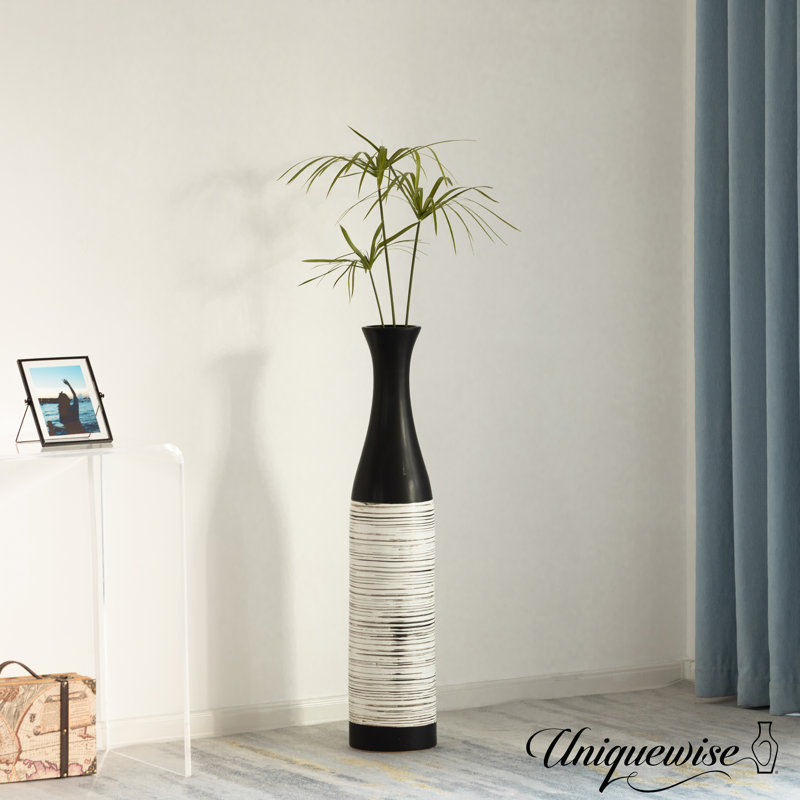 Handcrafted Black and White Ceramic Bottle-Shaped Floor Vase