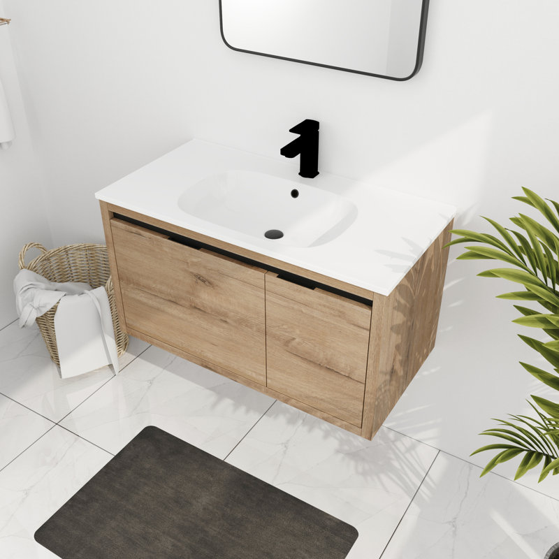 Wall Mounted Bathroom Vanity 36 Inch - Gel Sink Feature Materials Modern Design Ample Storage Capacity To Falling Basin