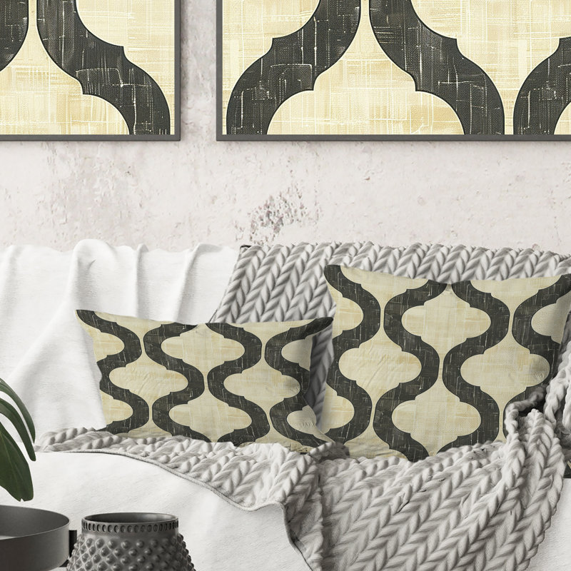Coussin Beige noir Mid-Century Trellis III - Mid-Century, H 16 po x l 16 po