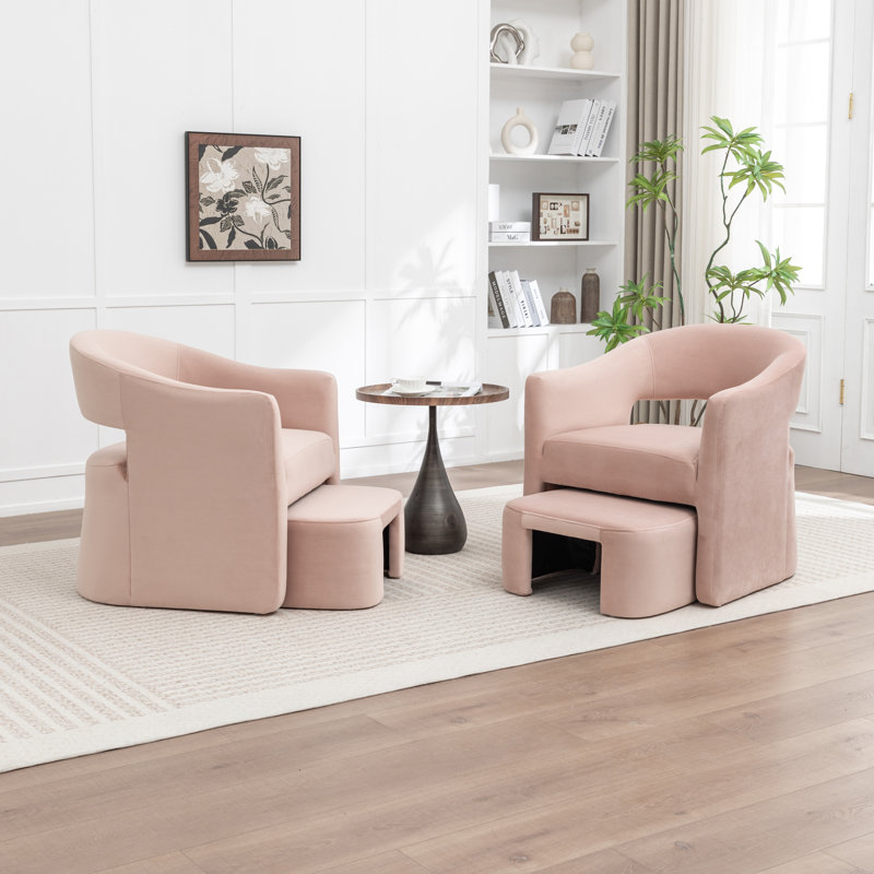 Fauteuil demi-tonneau rembourré avec repose-pieds, Rose