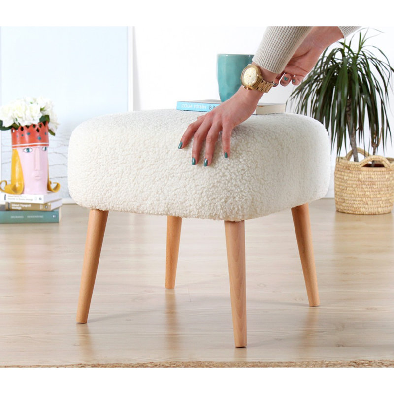Corey 45cm Wide Square Solid Colour Footstool Ottoman, White