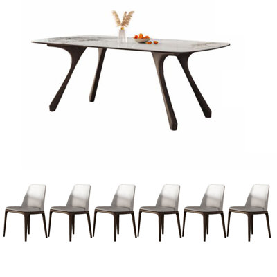 Solid wood sintered stone dining table set