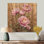 Pivoines dans le champ de blé IV - Art mural en bois pivoines - sur bois de pin naturel