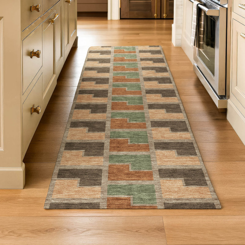 Premium Machine Washable Mayfield AMF2417 Geometric Rug, 2'3" x 7'6" Runner, Paprika