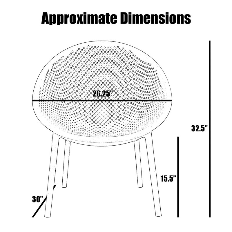 Northwood Modern Armless Outdoor Lounge Chair with Oval Back and Bowl-Shaped Seat – Set of 2, Gray