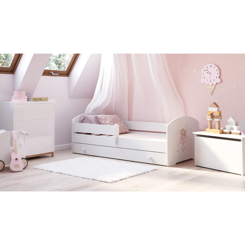 LUK children's bed with drawer and rail 160x80 Girl with wings, Cot Bed/Toddler (70 x 140cm)