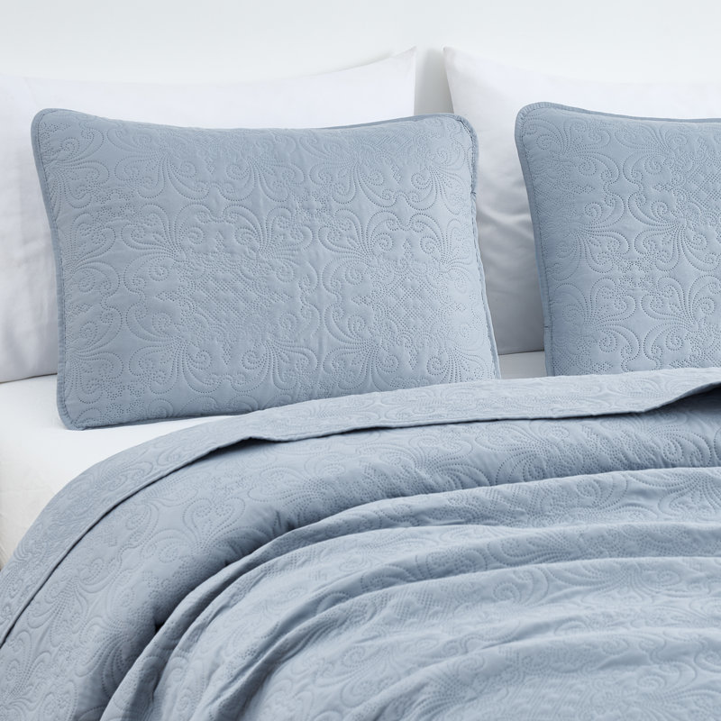 Luca 3-Piece Lightweight Microfiber Oversized Bedspread Set, King Coverlet/Bedspread + 2 King Shams, Cool Gray
