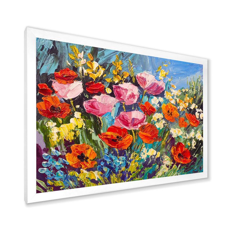 Fleurs printanières colorées - peinture sur toile, H 12 po x l 20 po x p 1 po, Cadre photo blanc