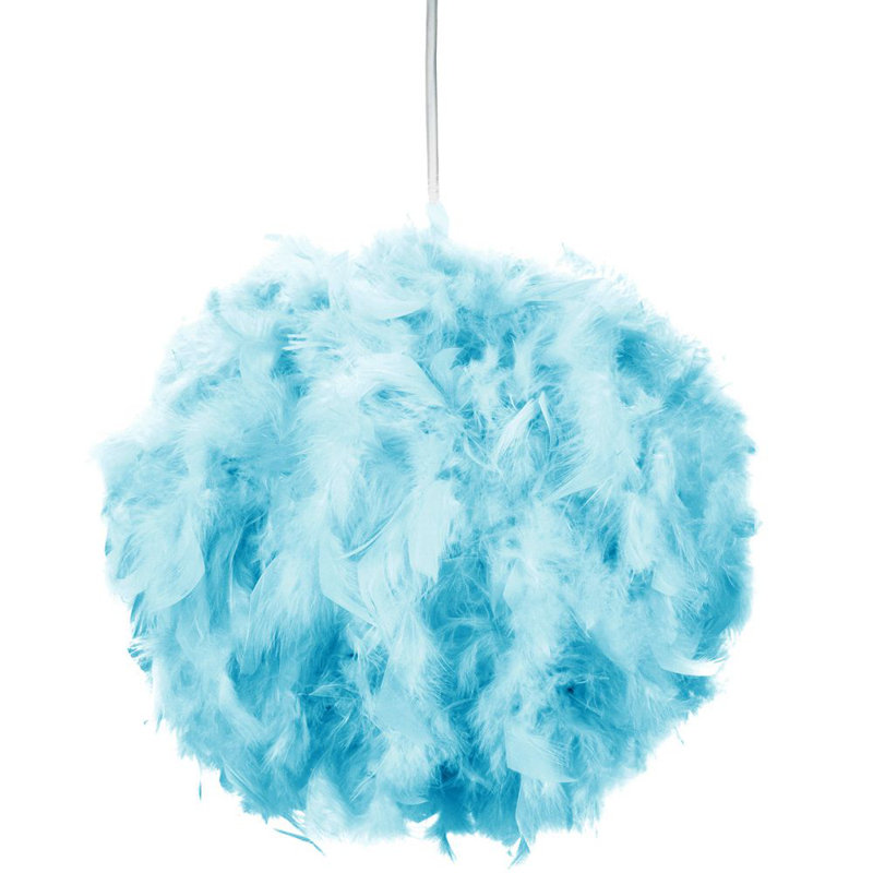 Eye-Catching and Modern Genuine Feather Decorated Pendant Light Shade, Teal, 30cm H x 40cm W x 40cm D
