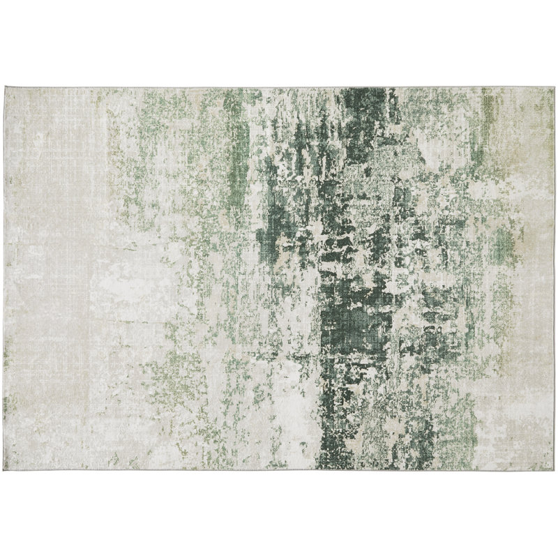 Abstract Ultra soft Stain Guarded Ivory Olive Area Rug, Rectangle 160 x 230 cm