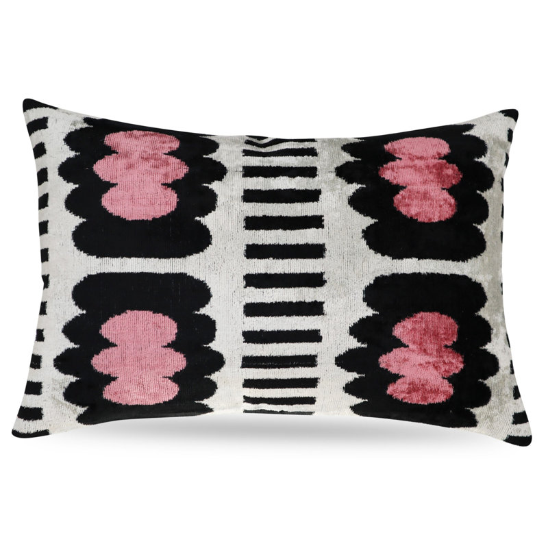  Housse de coussin et insert, 16 po x 24 po, Rectangulaire, Noir / blanc / rose