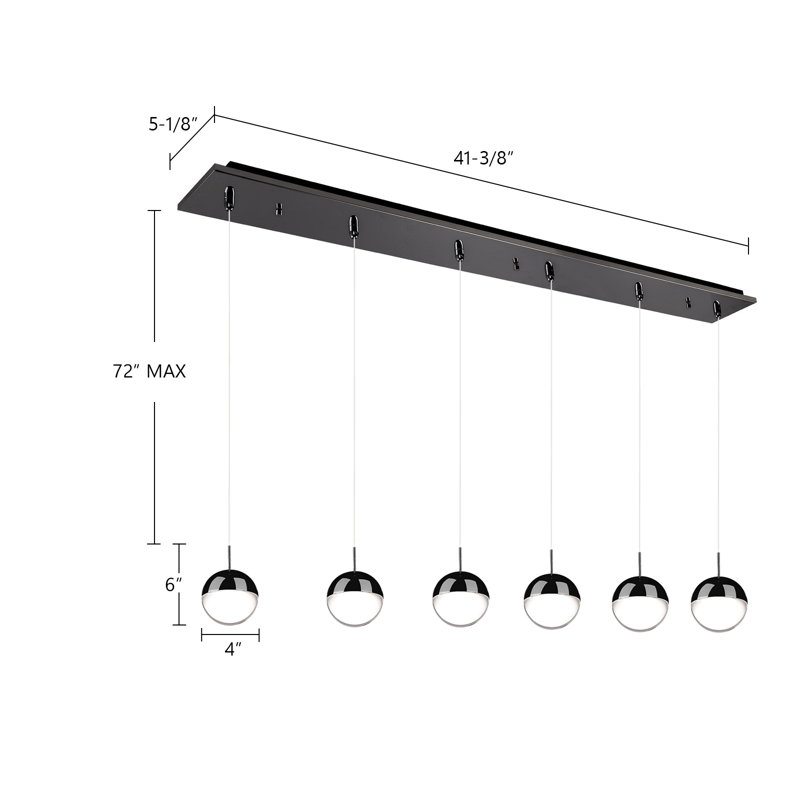Pluto LED Pendant, Black Chrome, 6 Lights, 52 W