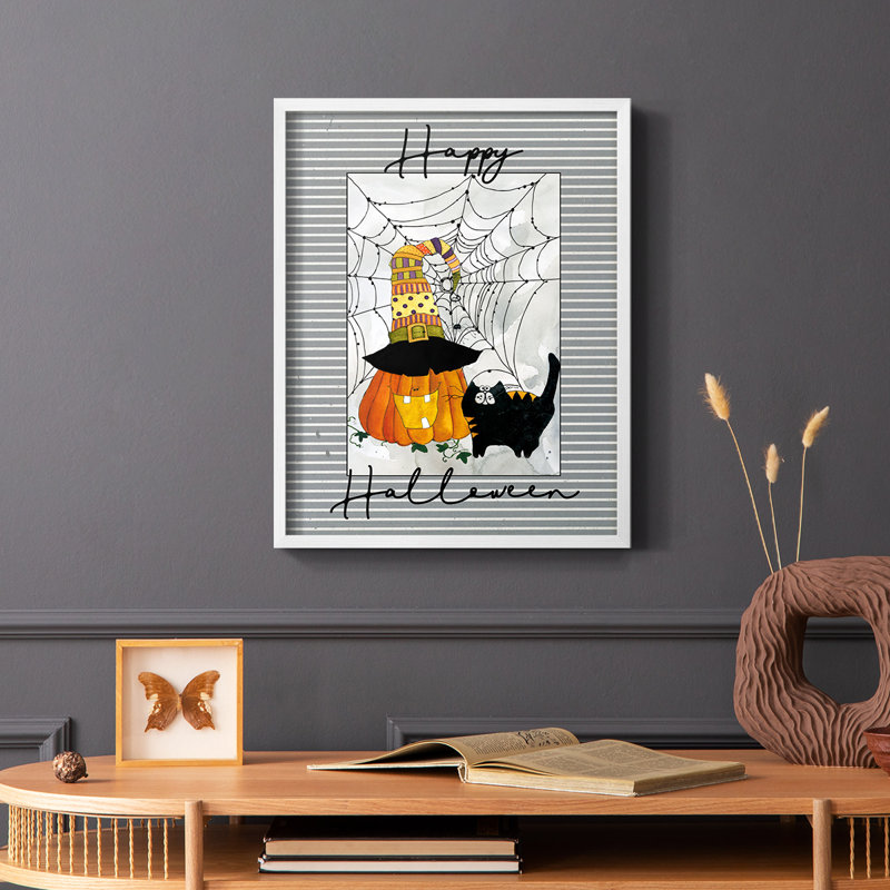 Joyeux Halloween citrouille, reproduction encadrée - bois massif, Blanc, H 28 po x l 22 po