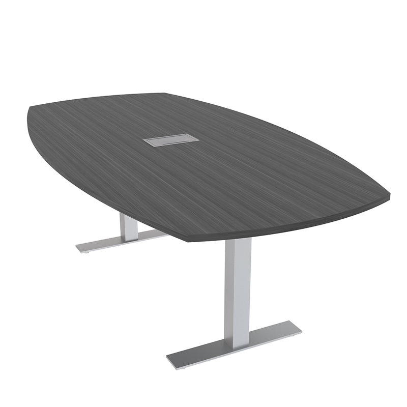 Table de conférence Arc Boat avec bases en T en métal et modules de données, L 84 po x l 48 po, Nuit asiatique, Argent argent