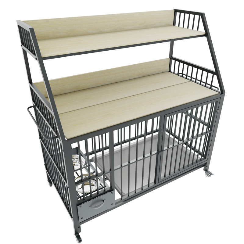 Large And Iron Pet Cage - With Drawer Basin, & Practical, Beige/black, 35.76 In. D, 23 W, 48.19 H With Drawers Construction, Practical , Black Beige,