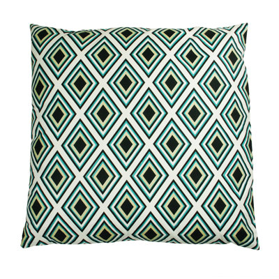 30" Green and Black Diamond Patterned Floor Square Throw Pillow
