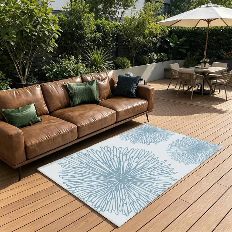 Light Blue Minimalist Floral Area Rug, 5' x 7' for Bedroom & Nursery