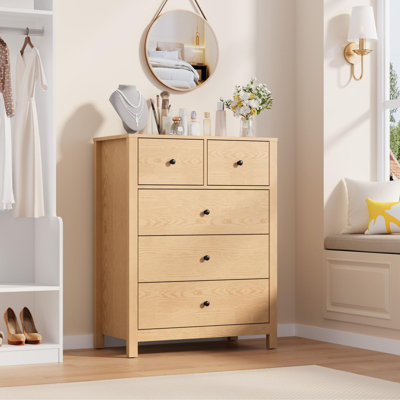 Commode 5 tiroirs pour la chambre à coucher, grand rangement moderne avec tiroirs, commode en bois pour l'entrée, le couloir ou le bureau personnel