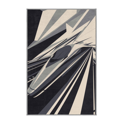 Machine Washable Kendari High Speed Bullet Train Sleek & Chic Modern Geometric Rug in Gray – Gray Binding