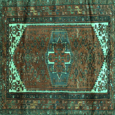 Tapis oriental fabriqué à la machine en vert / brun