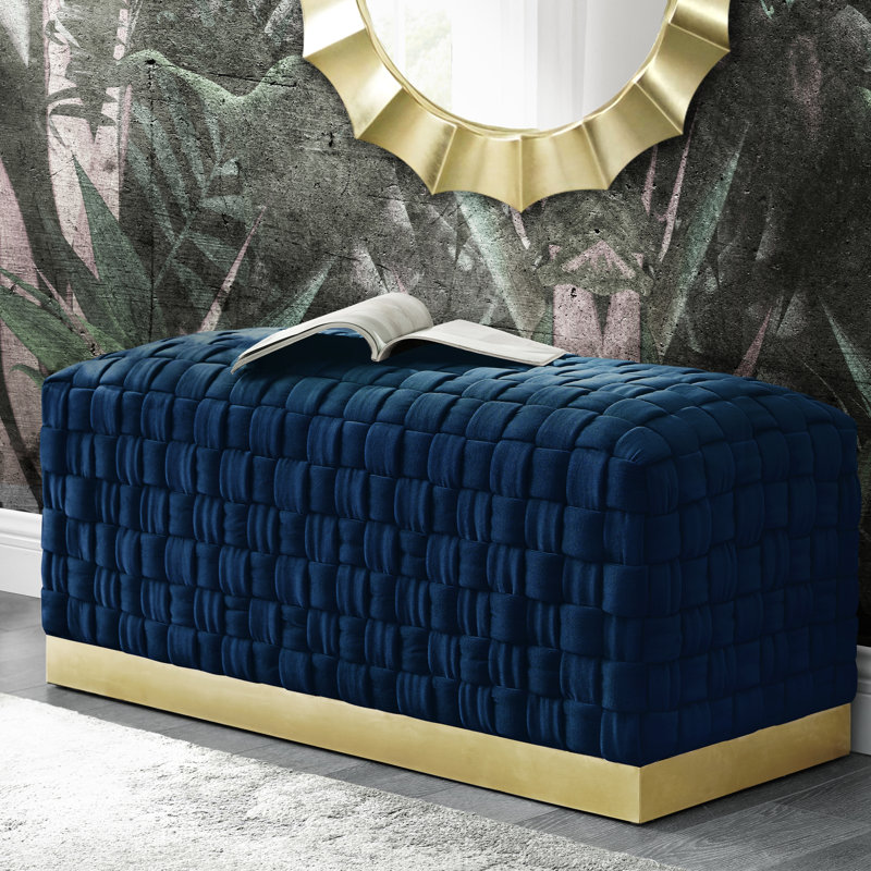 Tylani Velvet Upholstered Bench, Gold, Navy