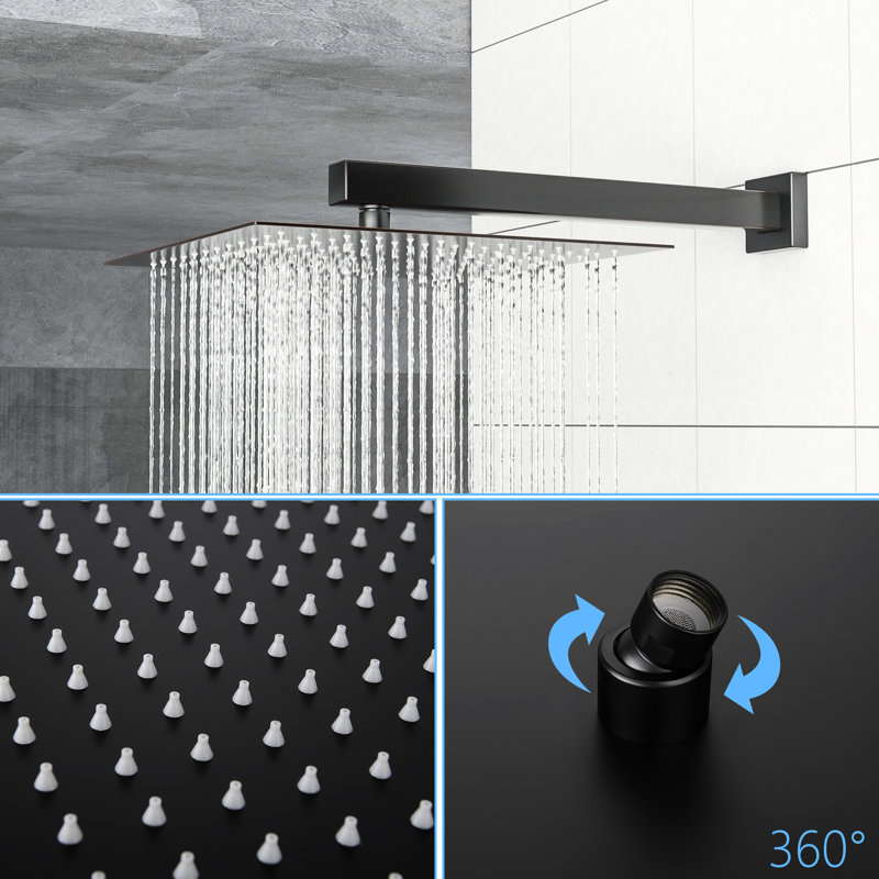 12 Inch Shower With Waterfall Tub Spout - Square Rain Head, Handheld, Oil-Rubbed Bronze, , -Balanced Valve, Wall Mounted, Easy Installation, Adjustable Water Flow, Spray Pattern System 12" Oil Rubber