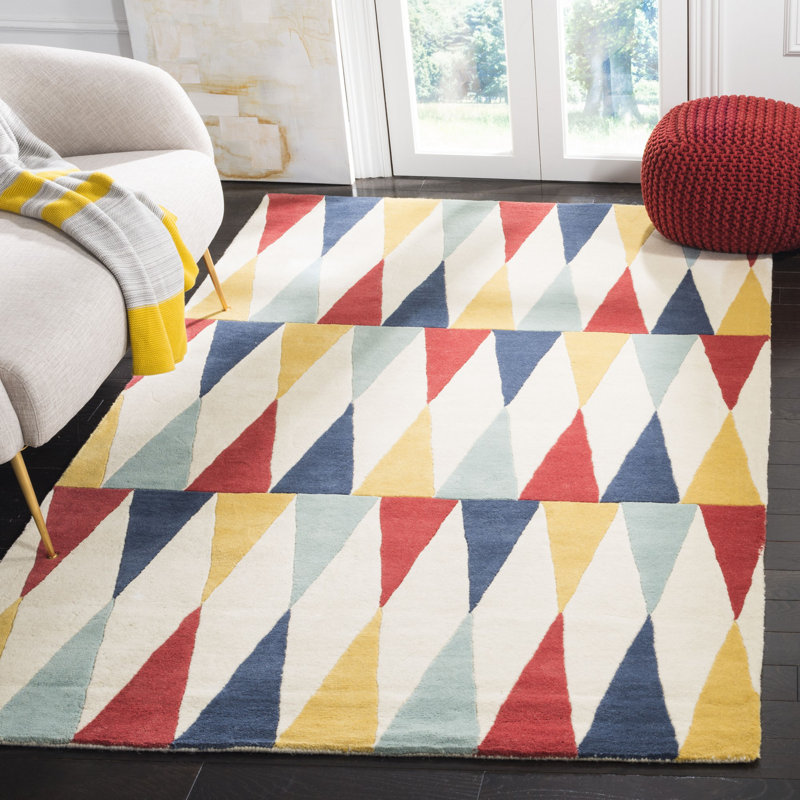 Tapis en laine touffeté à la main Geraro Martha Stewart, Rectangle 8 pi x 10 pi, Bleu / Rouge / Jaune