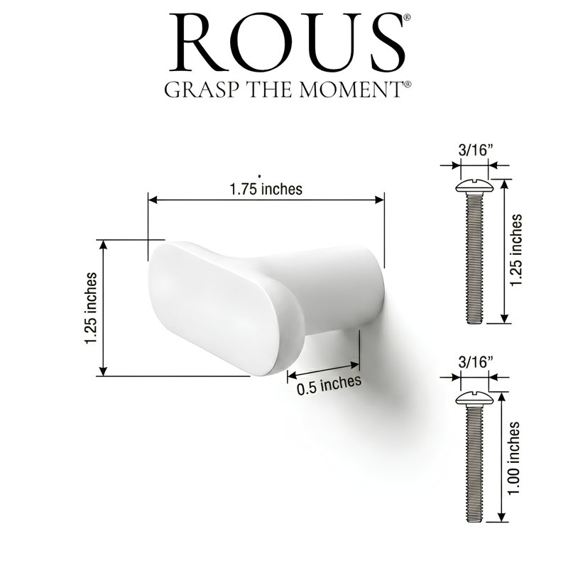 1.75" Oval Knob,  Snow (White)