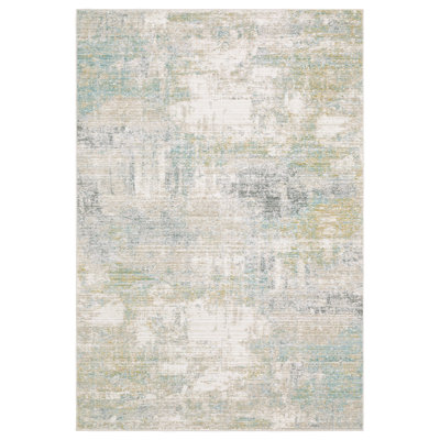 Goulart Textural Distressed Abstract Ivory/ Teal Area Rug