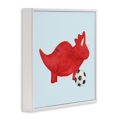 Bébé dino avec une balle encadrée, estampe numérique, design par Lucille Price