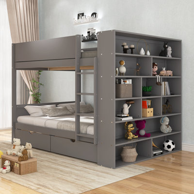 Lit superposé avec 2 tiroirs et armoire à couches multiples
