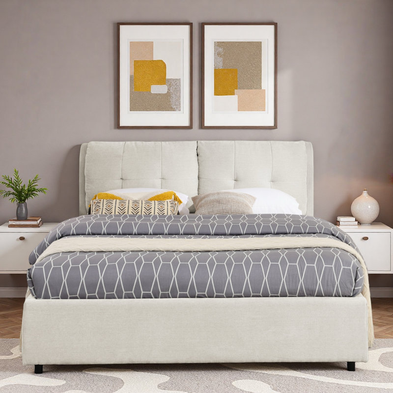 Lit plateforme avec rangement Olyra, Grand, Beige