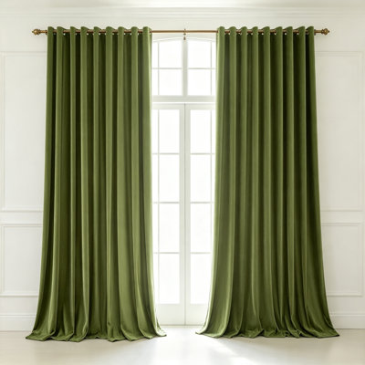 2-piece olive green velvet indoor blackout privacy curtain with lock ring design, easy to clean, install and maintain, measuring 52 inches wide and 72 inches high, suitable for living rooms, bedrooms, offices, etc