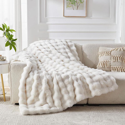 Jeté réversible en fausse fourrure de lapin, douillette douillette douillette en peluche pour canapé, douillette douillette luxueuse pour lit, cadeaux pour la fête des Mères, 50 po x 60 po.